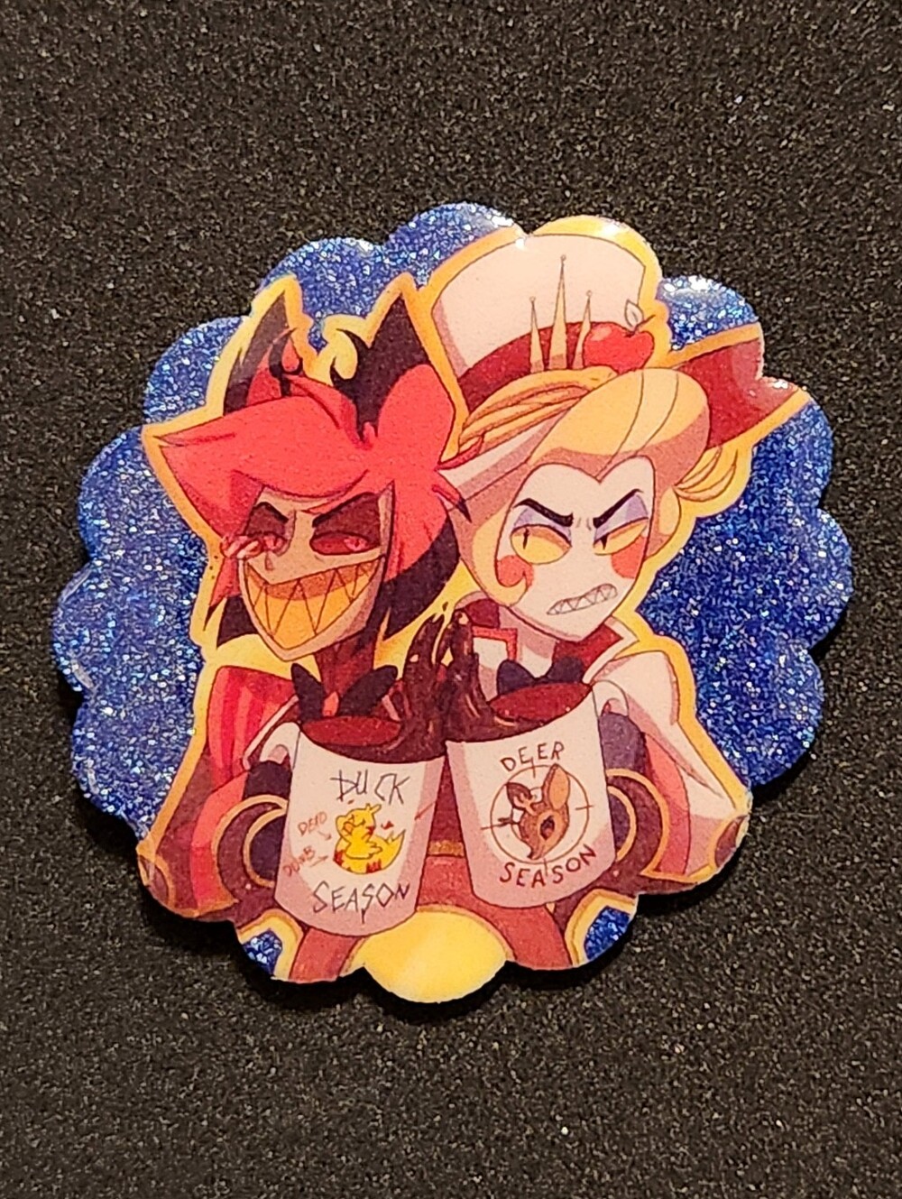 Lucifer And Alastor, Dad Mugs Inspired Glittet Pin - Hazbin Hotel